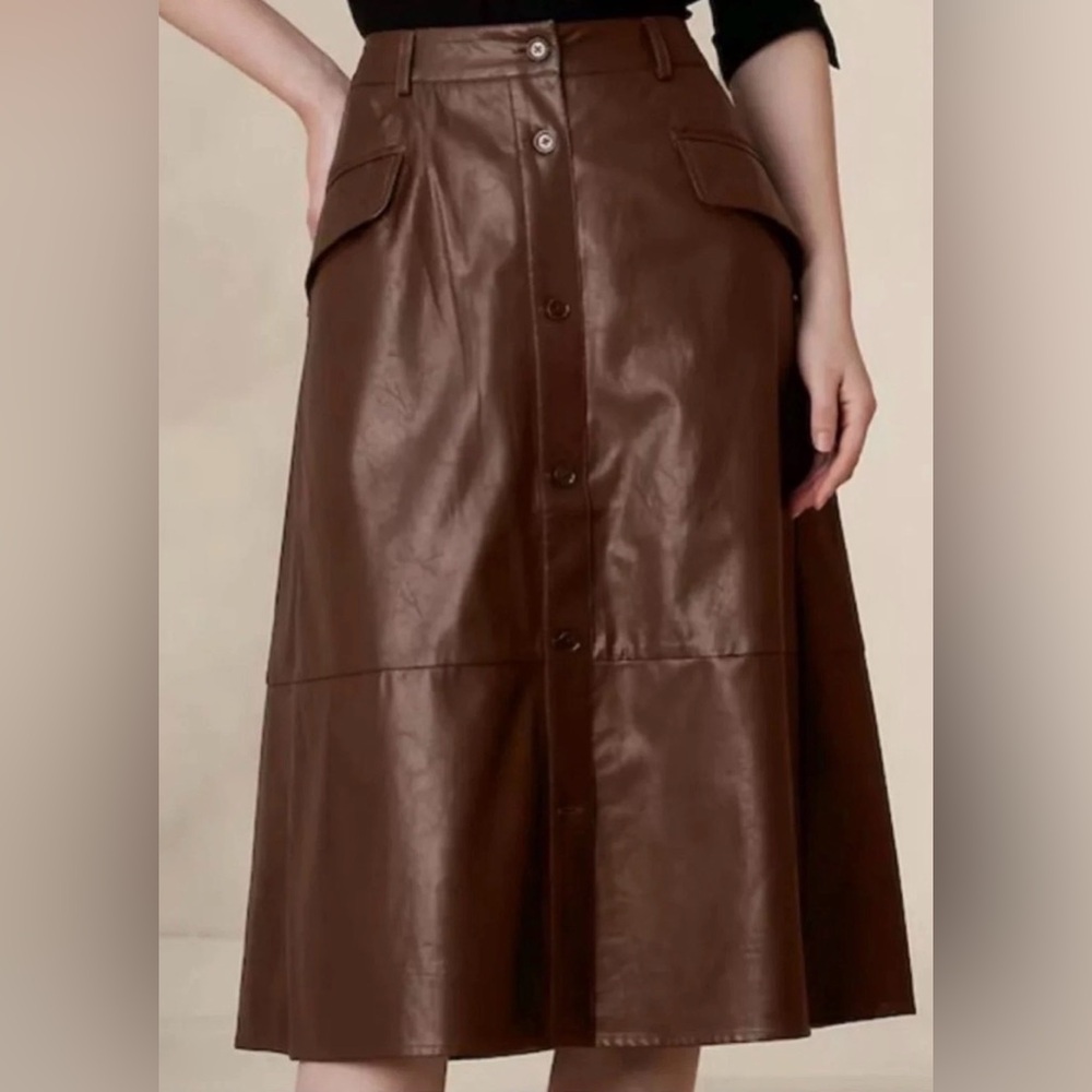 Banana Republic Factory Chocolate A-Line Faux Leather Skirt